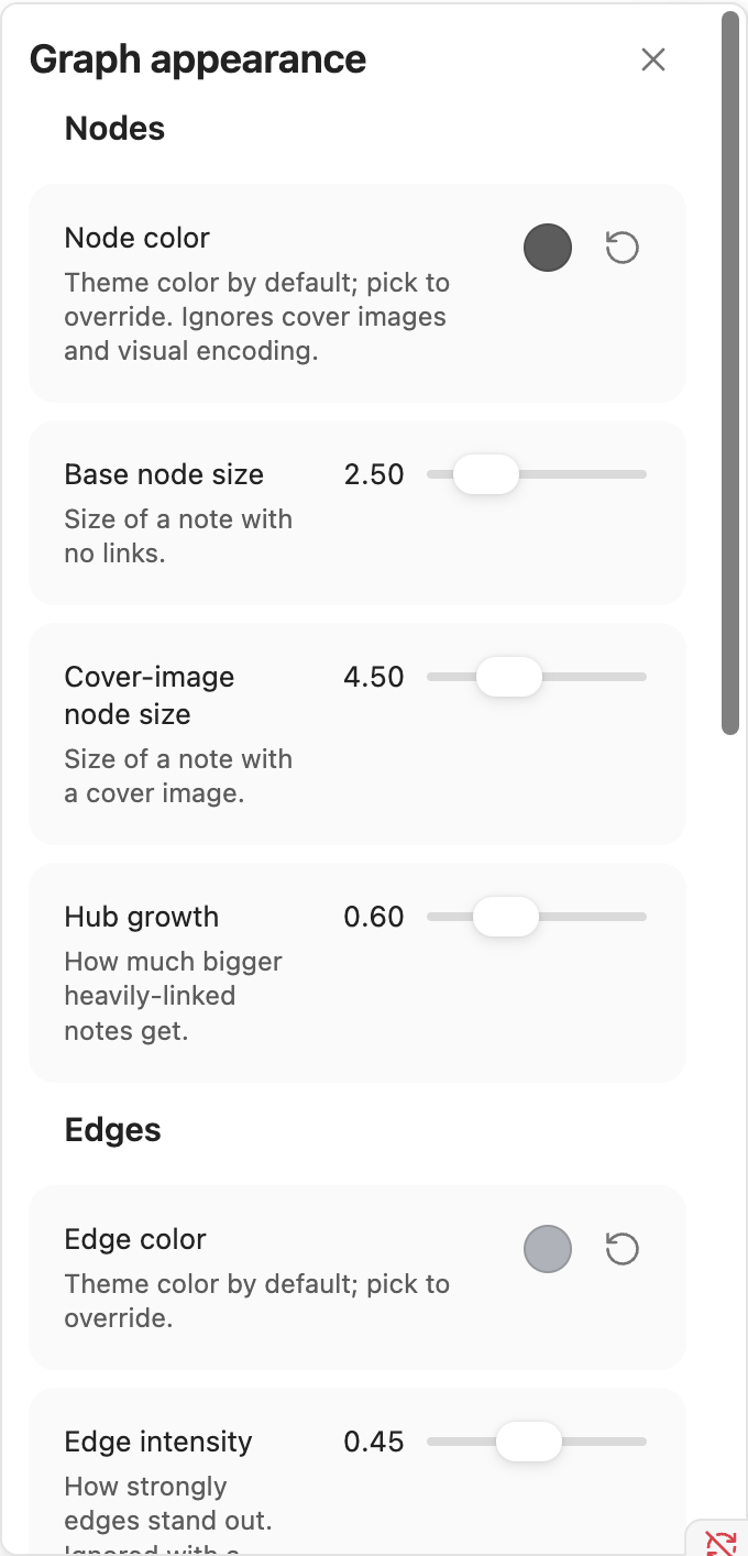 The Appearance panel, light theme