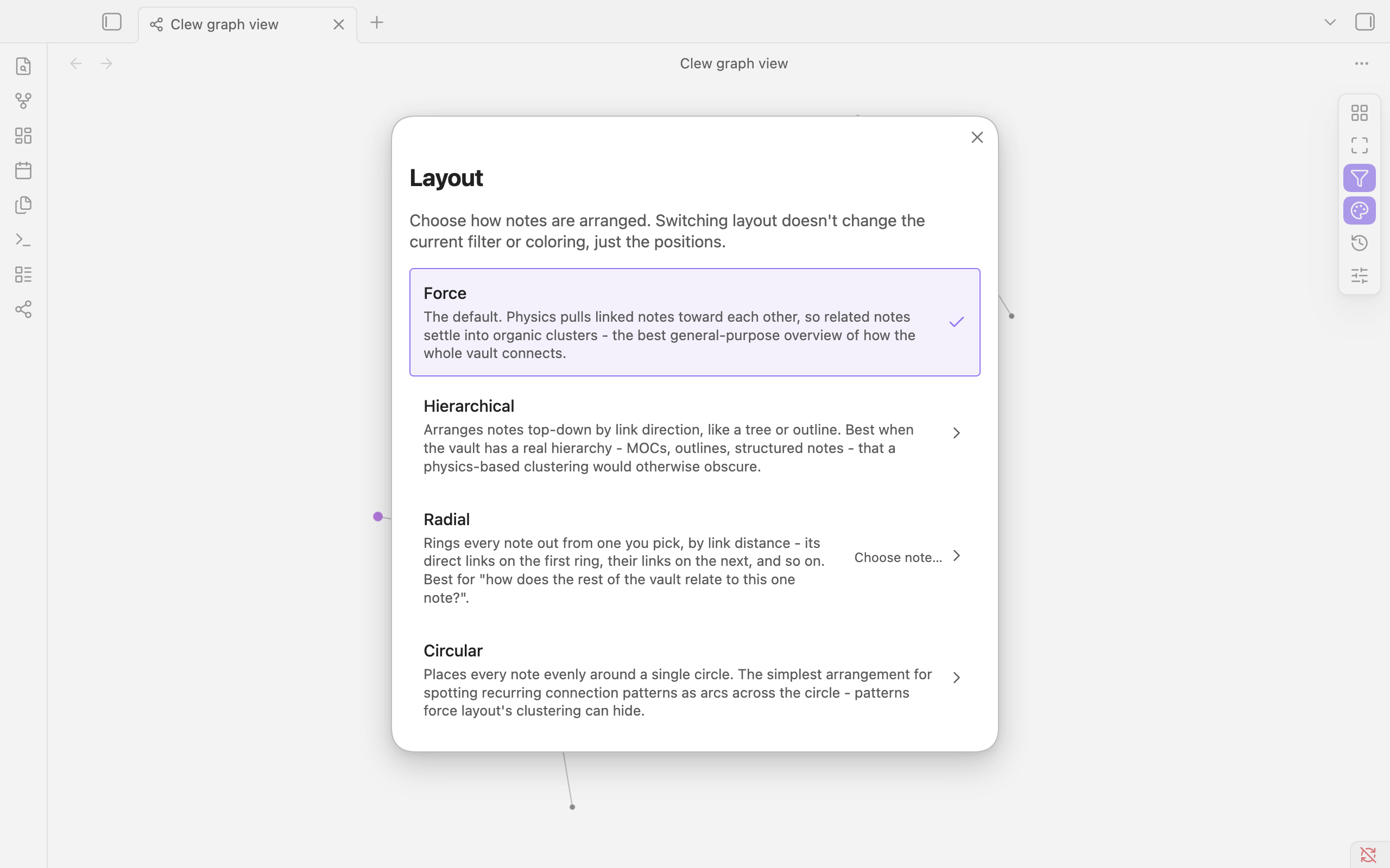 The layout picker dialog, light theme